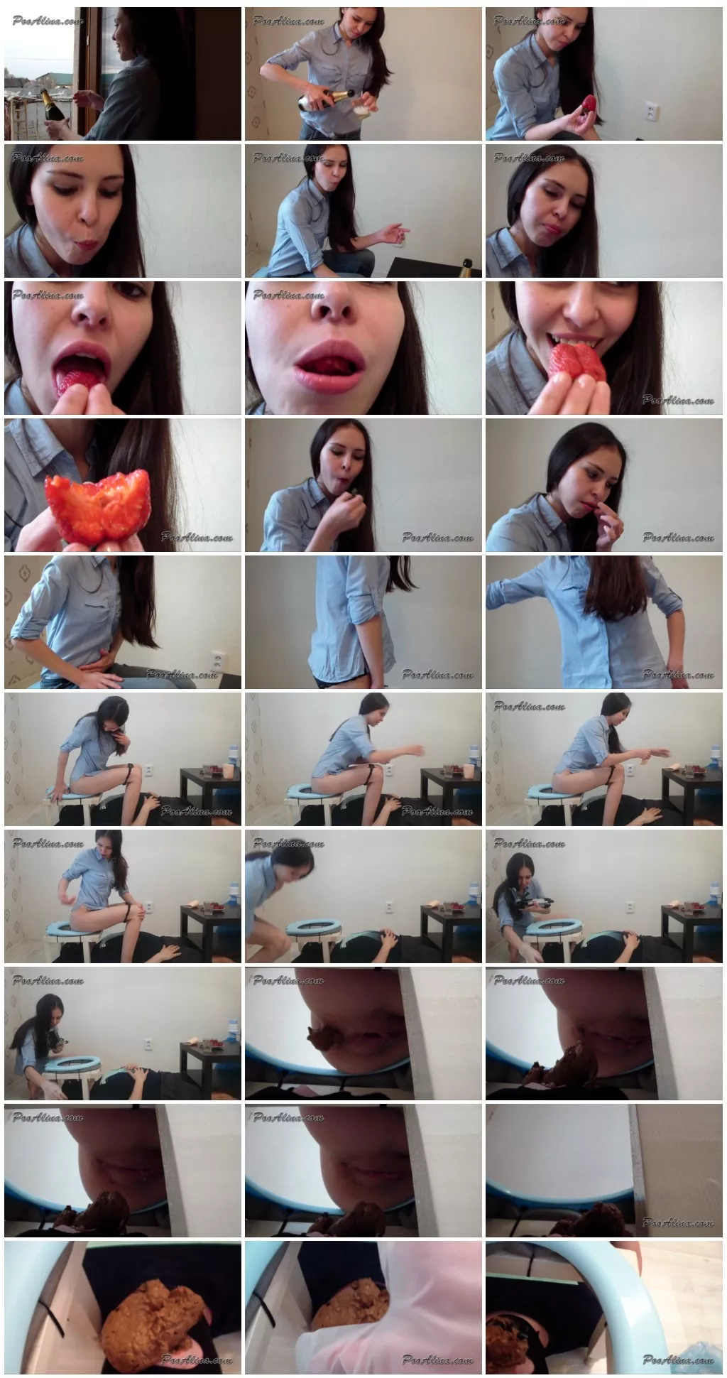 Alina eats strawberries and pooping in mouth toilet slave [Scat, pissing, shit,  Femdom ,Toilet Slavery,Domination, Eat shit]