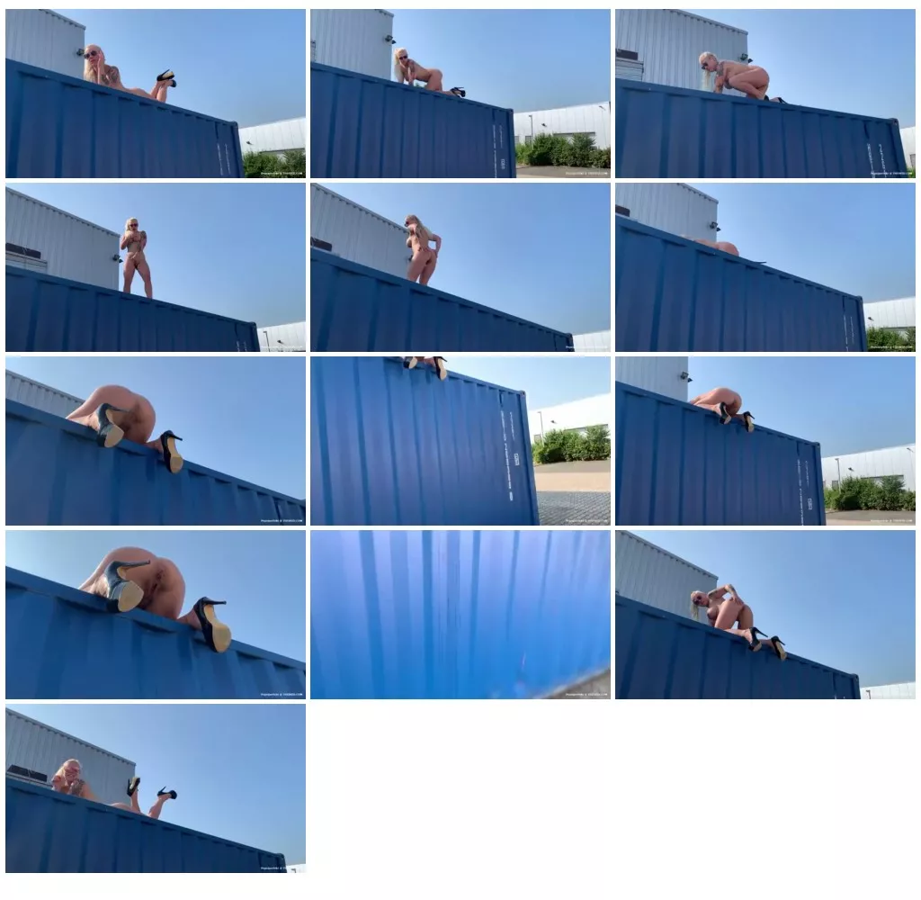 Naked blonde shit from the roof of a cargo container   [Scat solo, shit, defecation, Pissing, Masturbation]