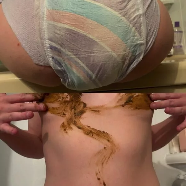 AmatureScatCouple Hot Blond Poops Diapers Smears and jerks dirty dildo.