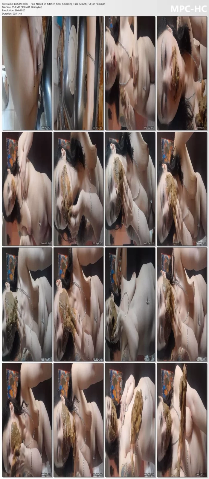 Screenshot 1 from LiliXXXFetish – Poo Naked in Kitchen Sink, Smearing Face, Mouth Full of Poo