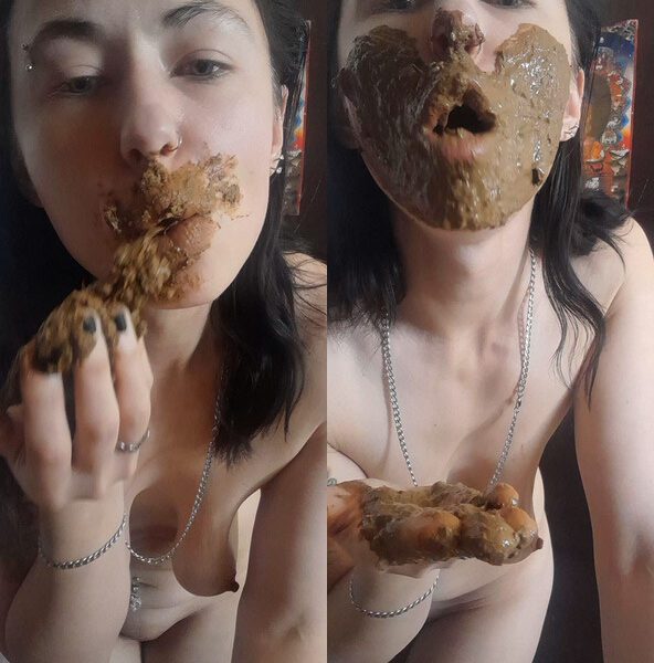 LiliXXXFetish – Poo Naked in Kitchen Sink, Smearing Face, Mouth Full of Poo