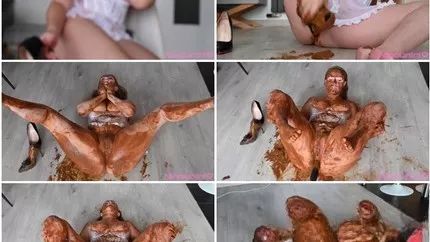 Screenshot 2 from 100% FOOT FETISH : I shit in my high heels and crush the shit with my feet to make you lick it, before playing with my holes! ScatShop.com