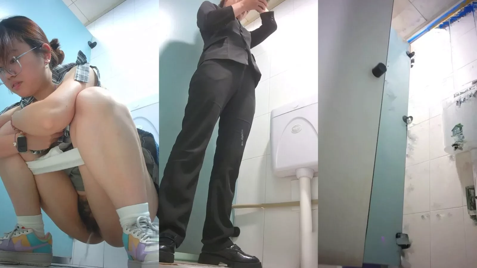 Chinese Girls Squatting and Peeing in Bright Public Toilet P1