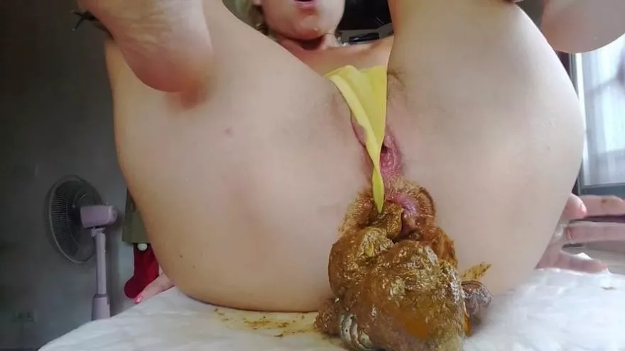 nastygirl Dirty and Messy Enema in White Panty G-String, Butt Giant Held 4 Plug, Poo Days