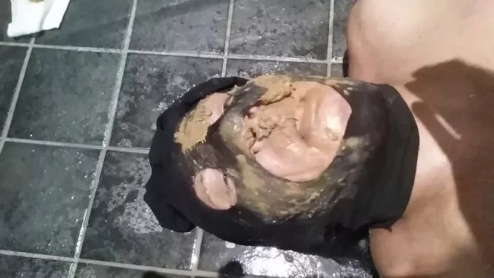 Two mistresses shit in slave mouth
